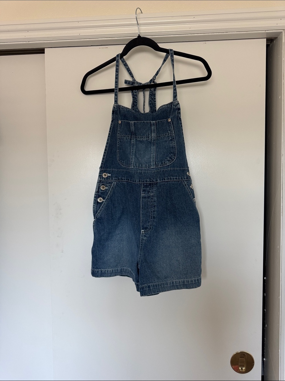 Vintage Anchor Blue Denim Short Overalls